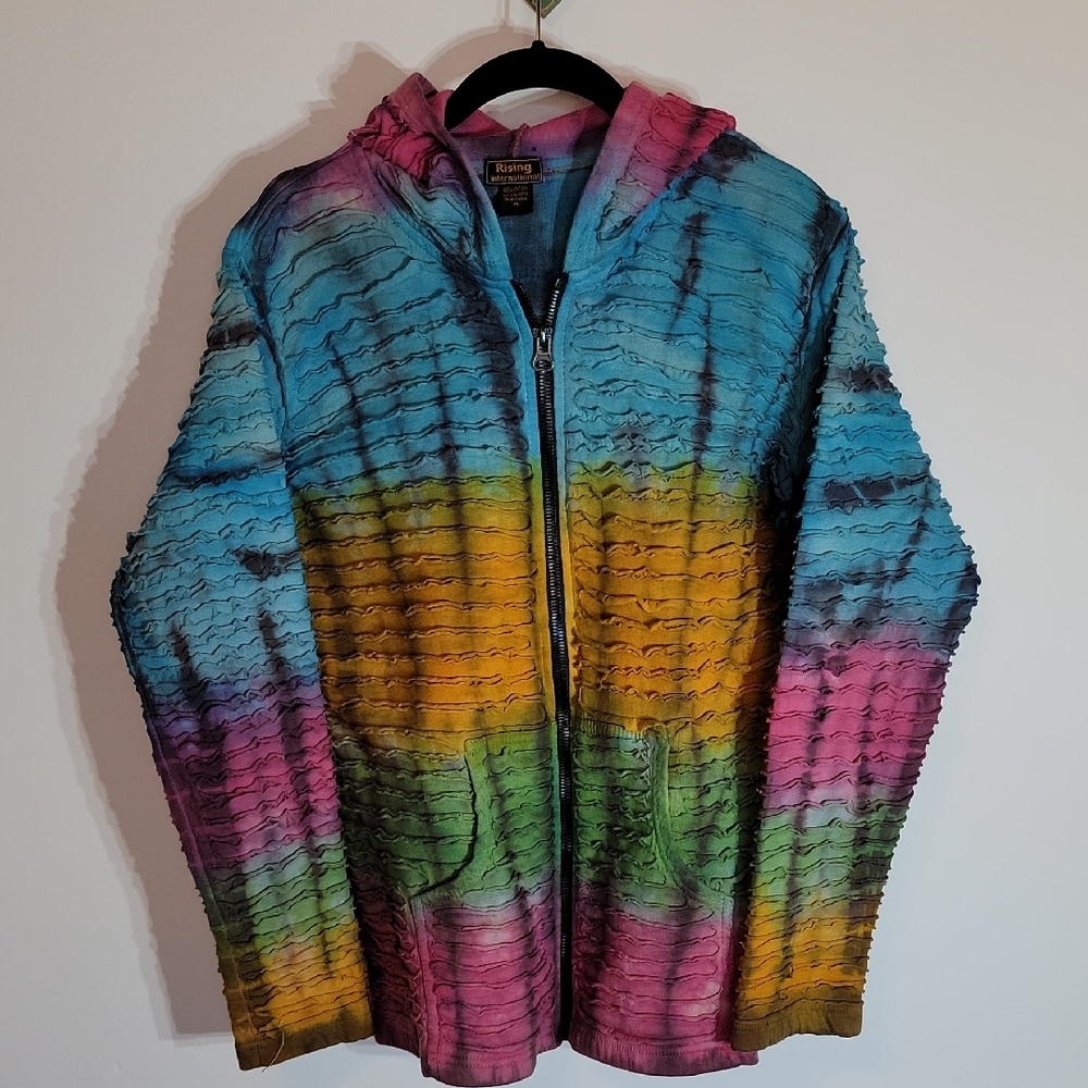 Rising International Full Zip Cutout Boho Hippie Tie Dye size XL